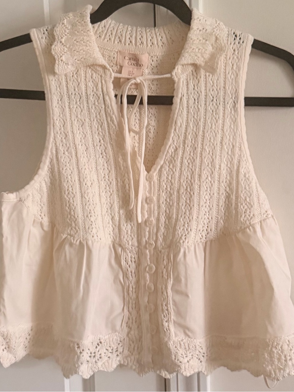 Camila Coelho Cream Crochet Peplum Camisole - Picture 4 of 9